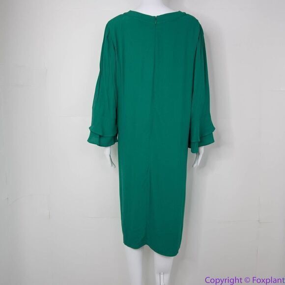 NEW Eloquii emerald green keyhole front ruffle sleeve‎ shift dress, size 18 - Picture 15 of 16